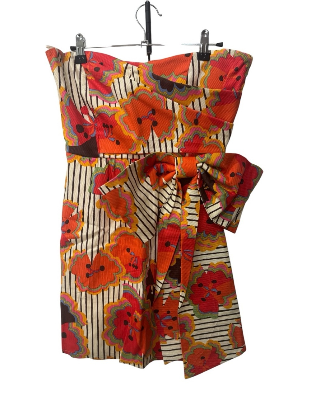 Judith March Strapless Striped Floral Retro Mini Dress size M with bow